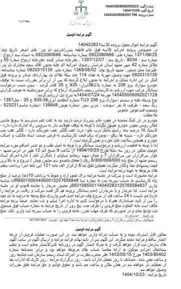 مزایده فروش سیستم سواری پژو 206 -TU3 