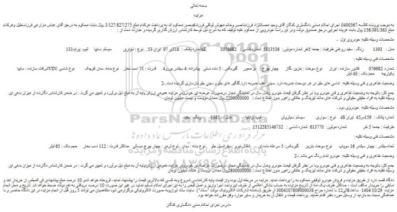 مزایده خودرو سواری  سیستم :سایپا    تیپ :پراید131se   مدل :   1393   رنگ : سفید روغنی