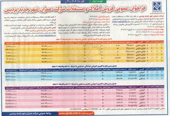 فراخوان مزایده فروش املاک و مستغلات - نوبت دوم