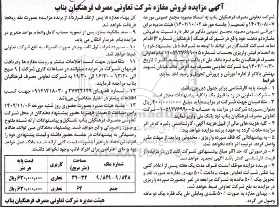  مزایده فروش مغازه