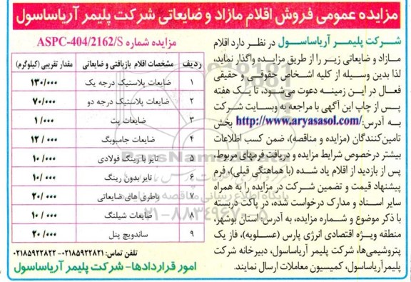 مزایده اقلام مازاد و ضایعاتی 