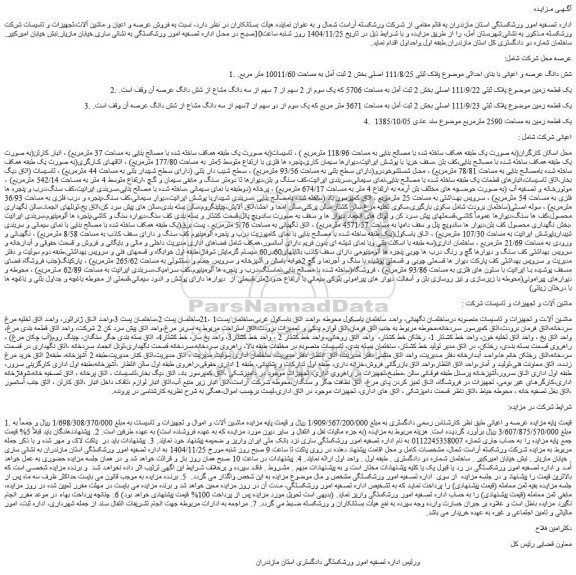 مزایده شش دانگ عرصه و اعیانی با بنای احداثی موضوع پلاک ثبتی 111/8/25 اصلی