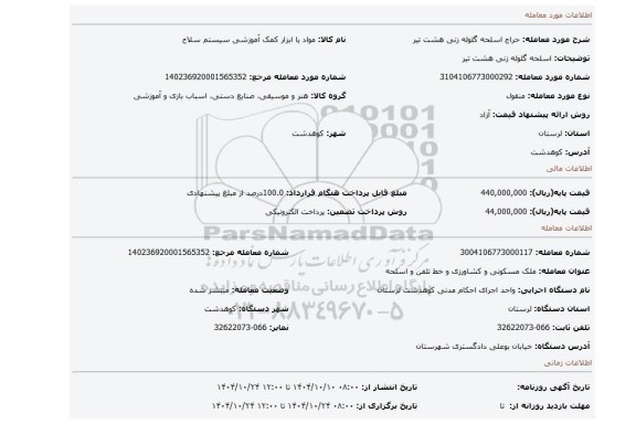 مزایده، اسلحه گلوله زنی هشت تیر