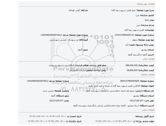 مزایده، کفش اسپورت بچه گانه