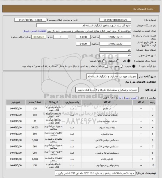 استعلام تجهیزات مورد نیاز جانبازان و ایثارگران استان قم