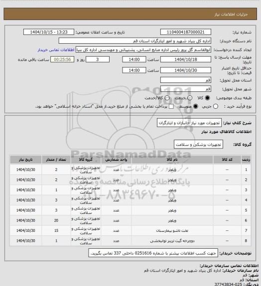 استعلام تجهیزات مورد نیاز جانبازان و ایثارگران