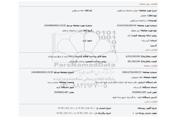 مزایده، ساختمان مسکونی