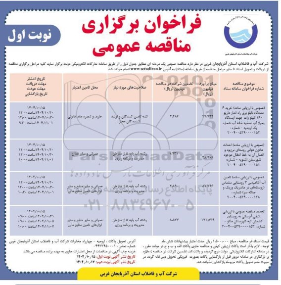 مناقصه عمومی خرید 6 دستگاه تابلو برق راه انداز داریو 160 کیلو وات...