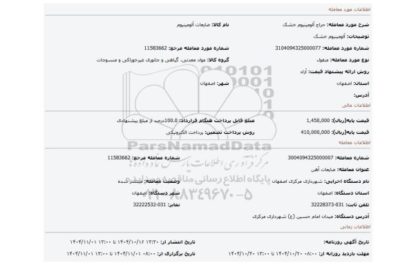 مزایده، آلومینیوم خشک
