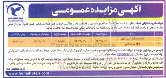 مزایده تملیک منافع بهره برداری از فضاهای تحت مالکیت