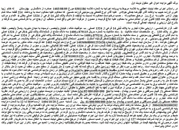 مزایده مغازه تجاری به پلاک ثبتی 14 فرعی از 1324 اصلی
