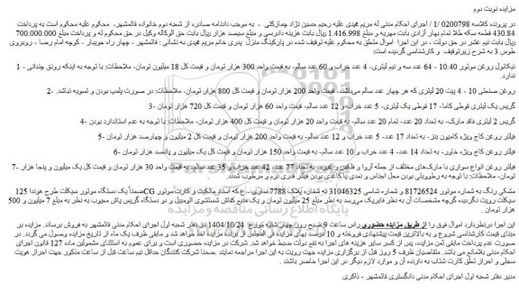 مزایده نیکانول روغن موتور 10.40 - 64 عدد سه و نیم لیتری- 4 عدد خراب و 60 عدد سالم و...