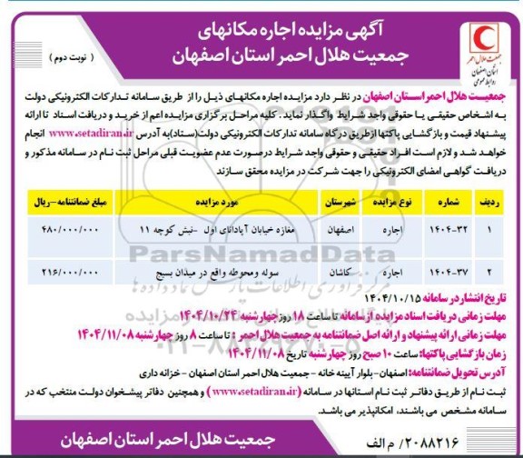 آگهی مزایده اجاره مکانهای ... ​​​​​​​نوبت دوم 