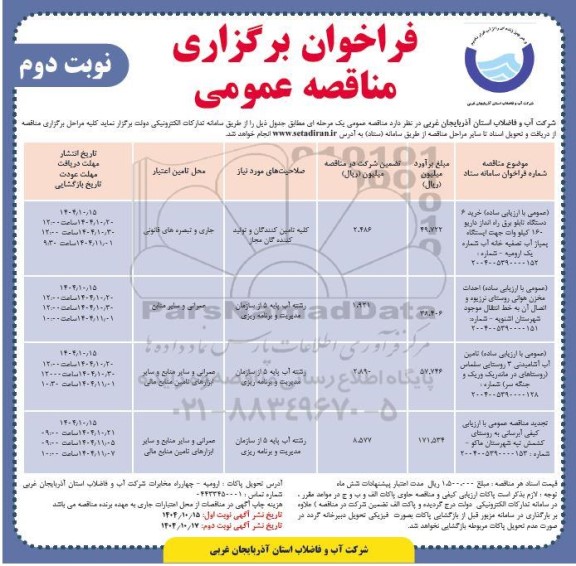 مناقصه عمومی خرید 6 دستگاه تابلو برق راه انداز داریو 160 کیلو وات... نوبت دوم