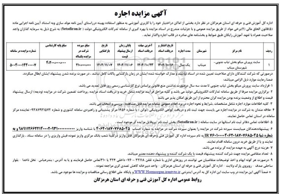 مزایده اجاره بخشی از اماکن در اختیار 