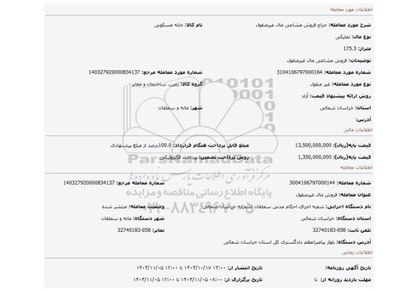 مزایده، فروش مشاعی مال غیرمنقول