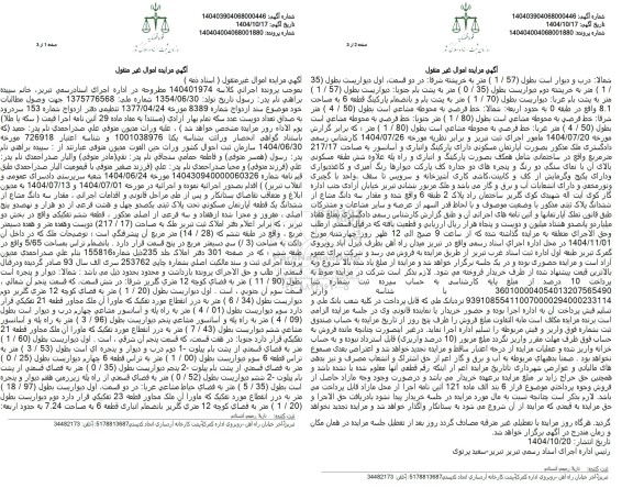 مزایده مقدار سه دانگ مشاع از ششدانگ یک قطعه آپارتمان مسکونی