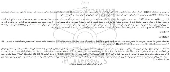 مزایده یک قطعه زمین به پلاک1/2996 