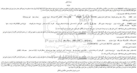 مزایده خودرو سواری سیستم :سایپا  تیپ :پراید131se  مدل :   1393  رنگ : سفید روغنی
