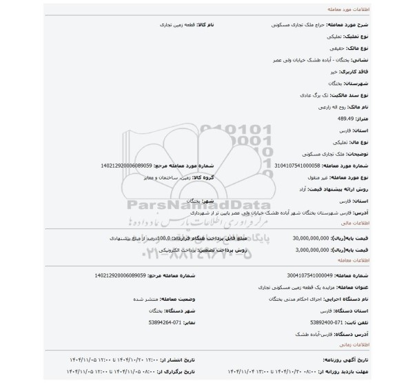 مزایده، ملک تجاری مسکونی