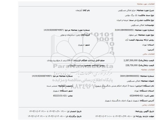 مزایده، اماکن مسکونی