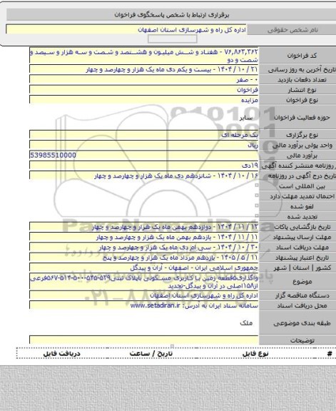 مزایده, واگذاری۵قطعه زمین با کاربری مسکونی باپلاک ثبتی۵۲۹-۵۴۵-۵۰۰-۵۱۴-۵۶۷فرعی از۱۵۸اصلی در آران و بیدگل-تجدید