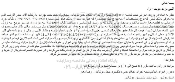 مزایده دو قطعه مغازه با کاربری تجاری