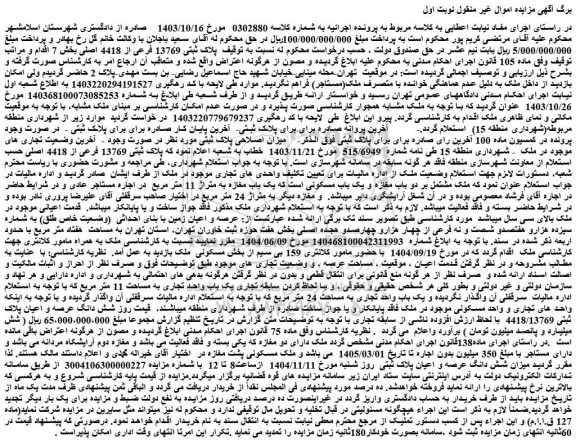 مزایده ملک پلاک ثبتی 13769 فرعی از 4418 اصلی