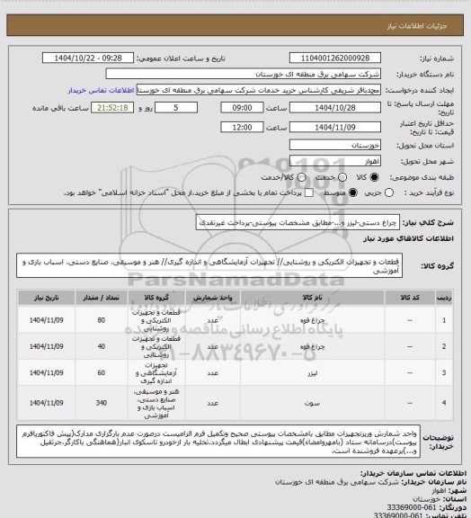 استعلام چراغ دستی-لیزر و...-مطابق مشخصات پیوستی-پرداخت غیرنقدی