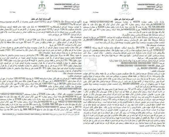 مزایده ششدانگ ملک پلاک 124 فرعی از 1215 اصلی مفروز 