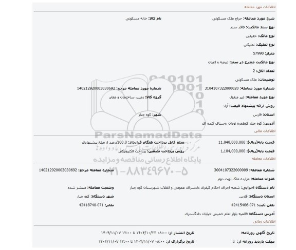 مزایده، ملک مسکونی