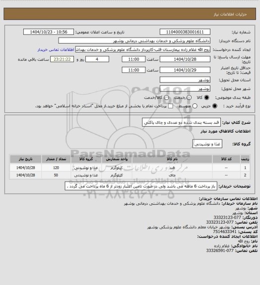 استعلام قند بسته بندی شده دو عددی و چای پاکتی