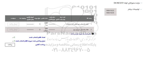 مزایده قرقره پلاستیکی سیم جوش co2 ضایعاتی  و... 
