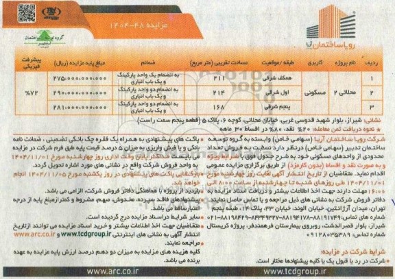 مزایده فروش تعداد محدودی از وحدهای مسکونی 