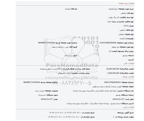 مزایده، آپارتمان