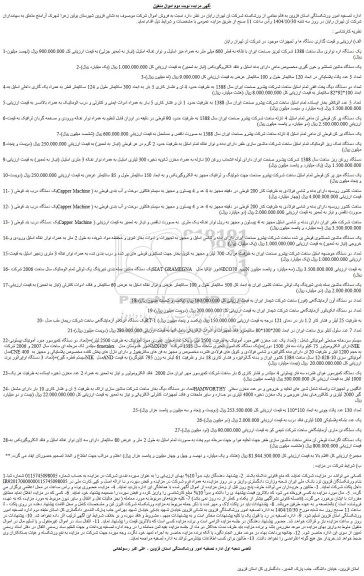 مزایده یک دستگاه اره نواری سال ساخت 1388 شرکت تبریز صنعت ایران با فلکه به قطر 600 میلی متر و...