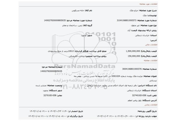 مزایده، ملک
