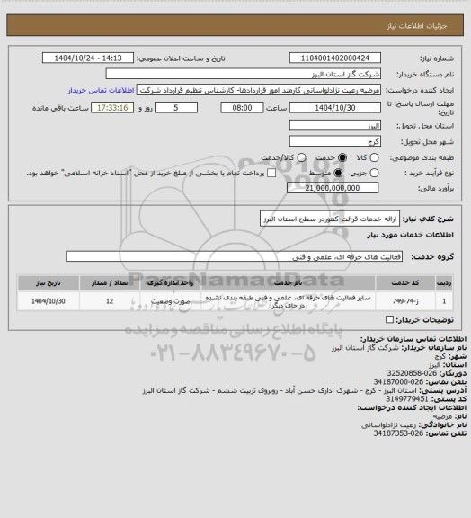 استعلام ارائه خدمات قرائت کنتوردر سطح استان البرز