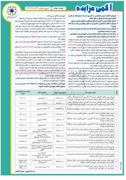 مزایده فروش و اجاره، فروش 2 قطعه زمین تفکیکی....- نوبت دوم 