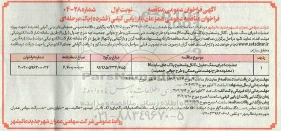 فراخوان مناقصه پروژه عملیات اجرای سنگ جدول ، کانال و تسطیح پلاک های ...