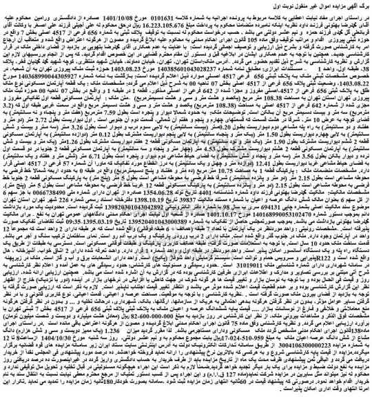 مزایده ملک به پلاک ثبتی 656 فرعی 4517 اصلی