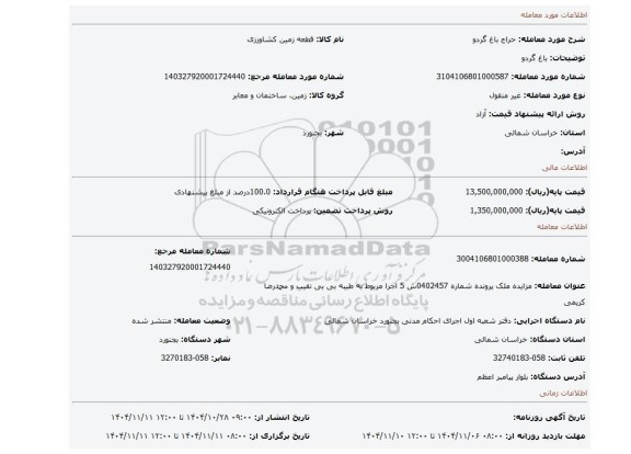 مزایده، باغ گردو