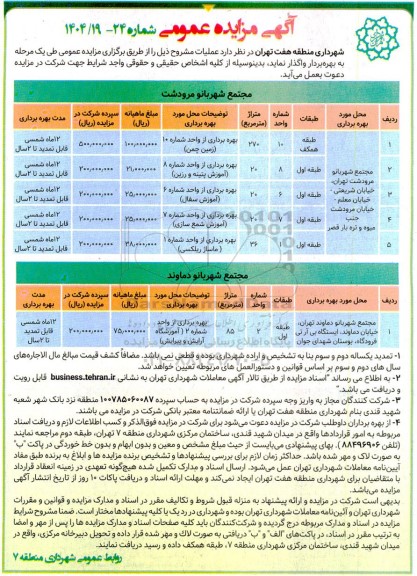 آگهی مزایده واگذاری مجتمع شهربانو مرودشت...