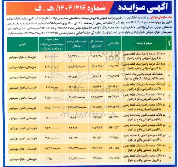 مزایده فروش ملک 
