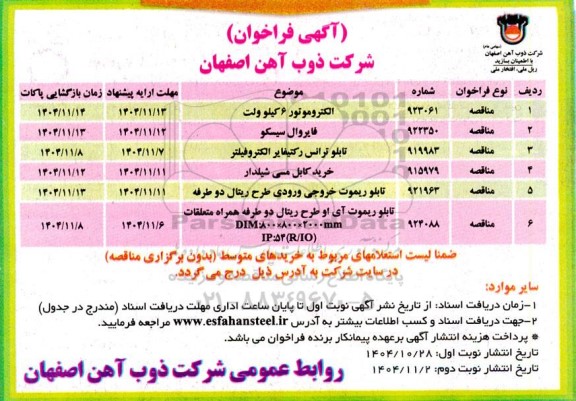 فراخوان الکتروموتور 6 کیلوولت و...