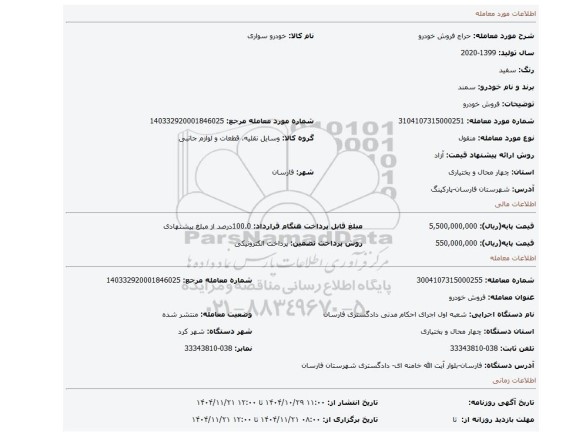 مزایده، فروش خودرو