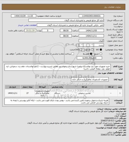 استعلام خرید تجهیزات مورد نیاز نهالستان پیلمبرا شهرستان رضوانشهر مطابق لیست پیوست - (تابلو نهالستان، علف زن، سمپاش، اره موتور، بیل، بیلچه، قیچی، داس)