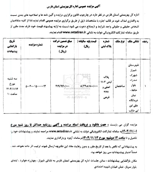 مزایده واگذاری املاک