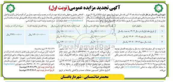 تجدید مزایده عمومی اجاره سه باب واحد تجاری...