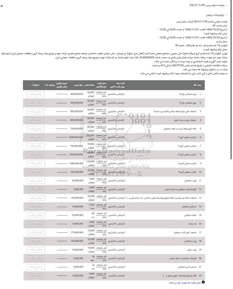 مزایده ورق ضایعاتی نوع B  ...